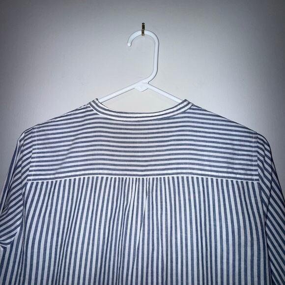 J Crew Factory Ruffle-Front Popover Shirt Blue White Cotton Small - Picture 11 of 13